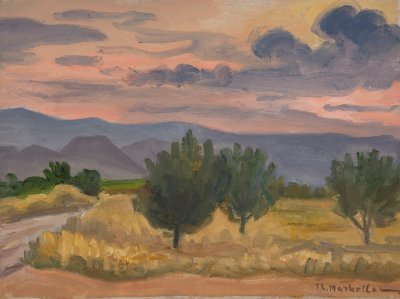 Corinthian Landscape, Olive Trees — Oil painting, Canvas, 30.00×40.00cm — Theodoros Markellos